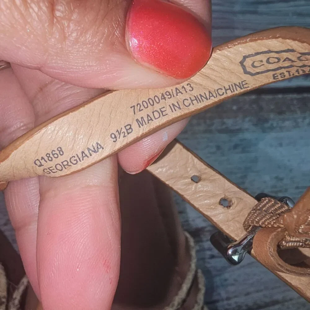 Coach Sandal Womens 9.5 Beige Tan Cork Wedge Braided Straps Open Toe Chic - Picture 6 of 13